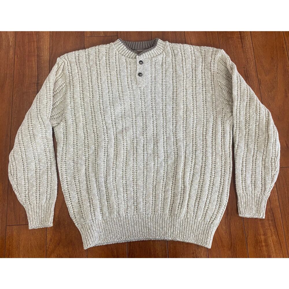 VTG Men Shenandoah USA henley chunky knit wool pullover sweater, L